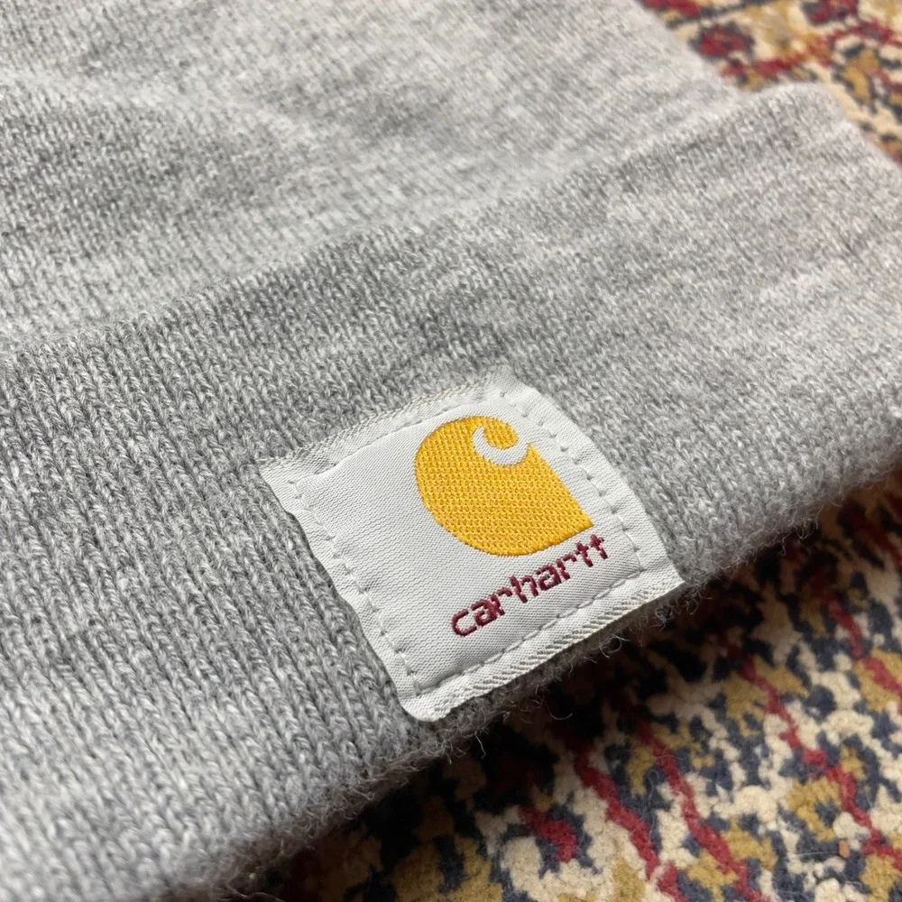 Carhartt A18 HGY Mens Gray Acrylic‎ Knit Beanie Hat One Size Winter Logo USA
